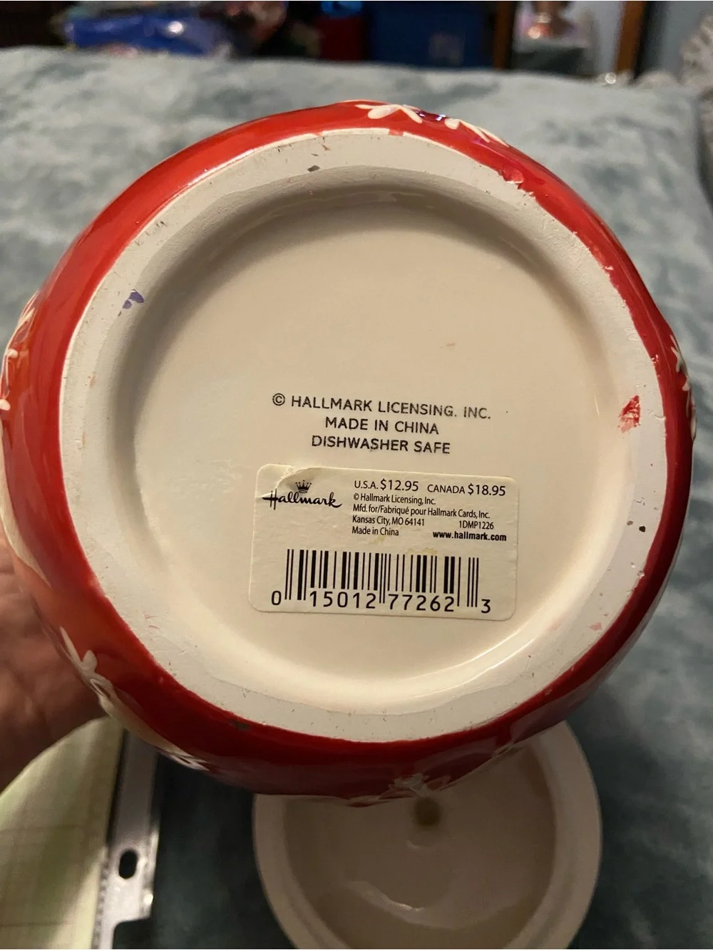 Hallmark Red Snowman Cookie Jar with Cream Lid